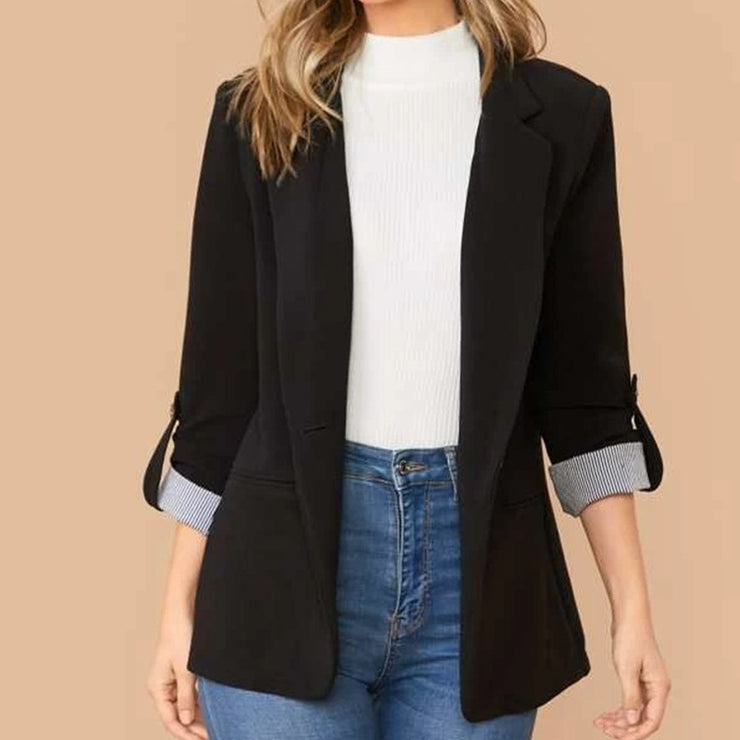 Lapel Collar Roll-Tab Sleeve Blazer