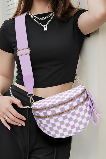 Color black Checkered Print Wide Strap Large Crossbody Bag