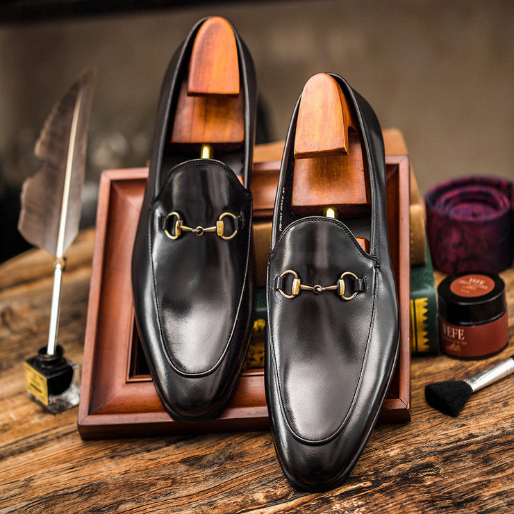 Horsebit Leather Round Toe Loafer Men Shoes