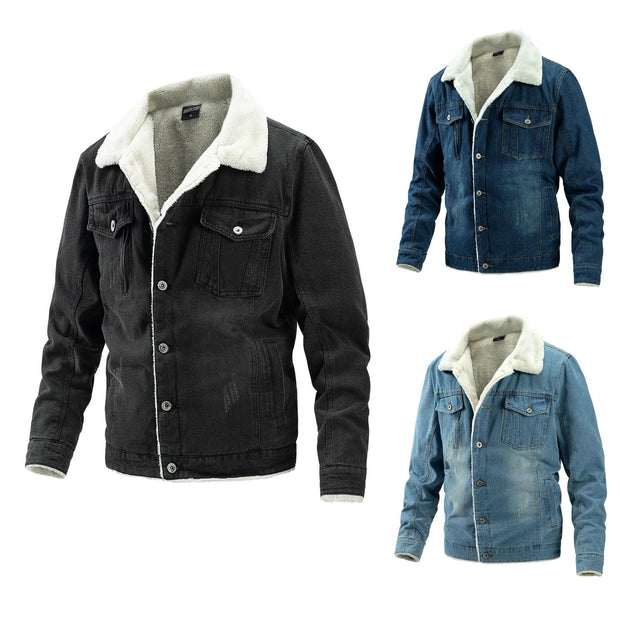 Men's Slim Washed Lapel Thickening Denim Jacket