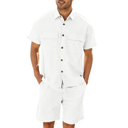 Men Short Sleeve Lapel Whit Pockets Set