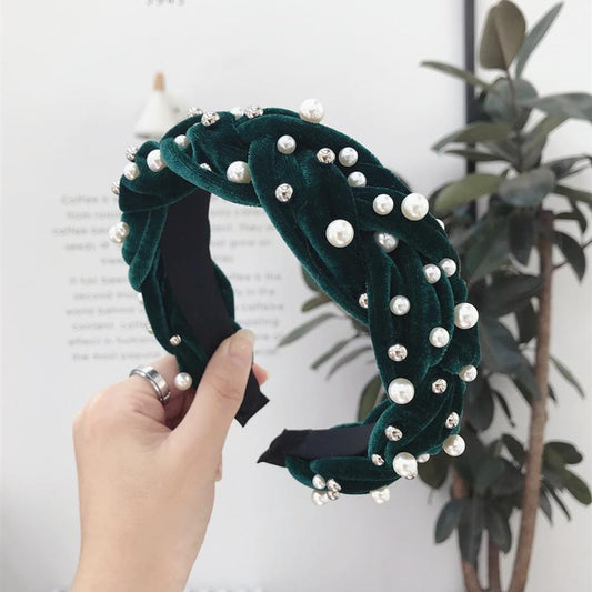 Golden velvet fabric beaded Headband