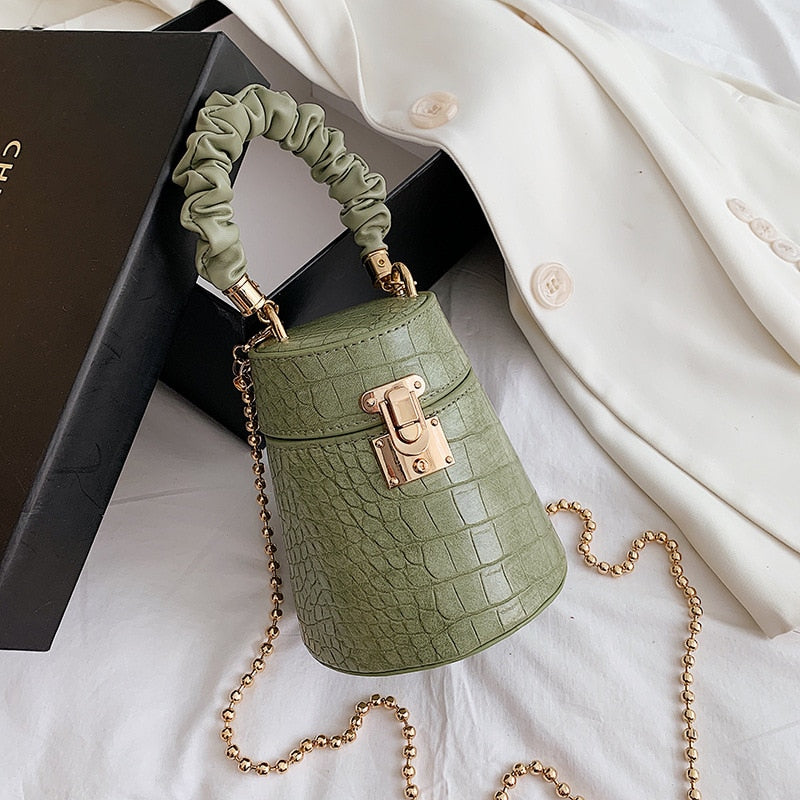 Crocodile Pattern Top Handle Bucket Bag