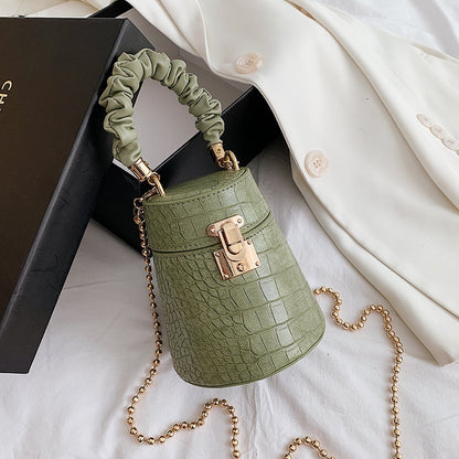 Crocodile Pattern Top Handle Bucket Bag