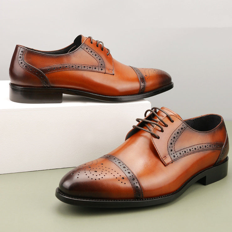 Leather Brogue Carved Dress Shoes Men