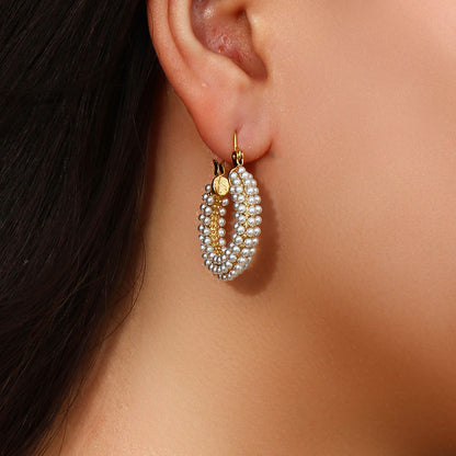 Stainless Steel 18K Gold Plated Pearls Earrings