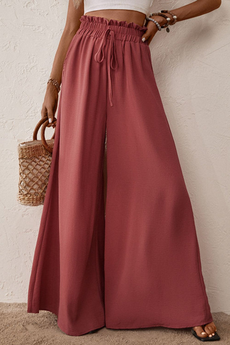 Perfee Smocked Paperbag Waist Wide Leg Pants