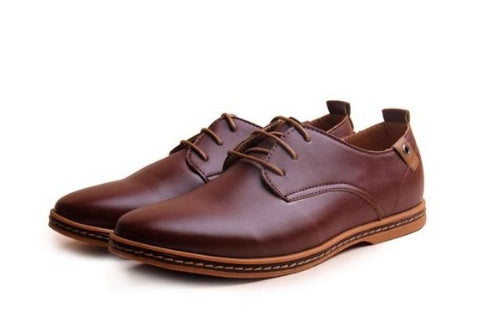 Leather Flats Round Toe Men Dress Shoes