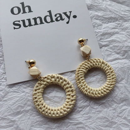Retro Exaggerated Geometric Rattan Woven Earrings