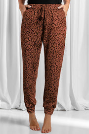 Full Size Leopard Drawstring Pocketed Pants