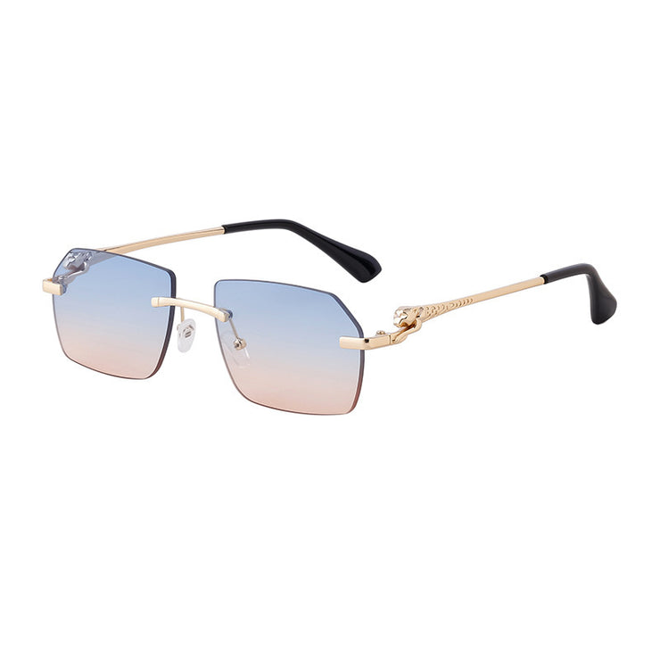 Frameless Trimming Leopard Temple Men Retro Square Sunglasses