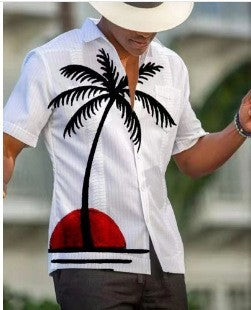 Summer Casual Printed Hawaiian Shirt Men Vacation Seaside Wear