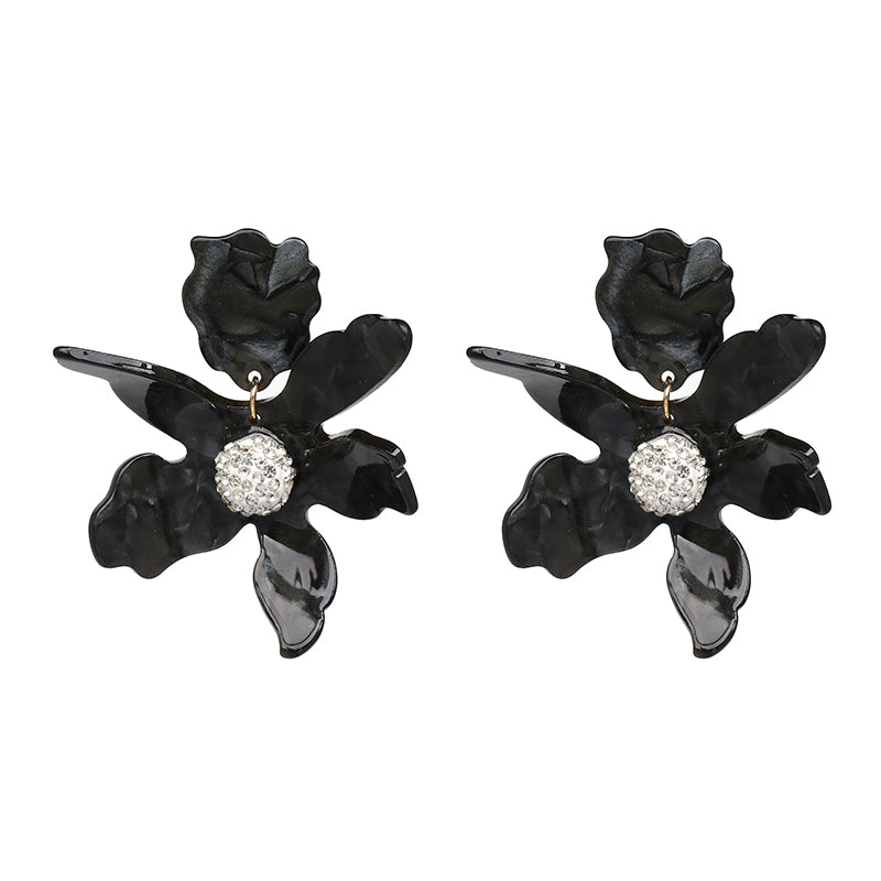 URAN Big Resin Flower Dangle Earrings – Boho Ethno Statement Jewelry
