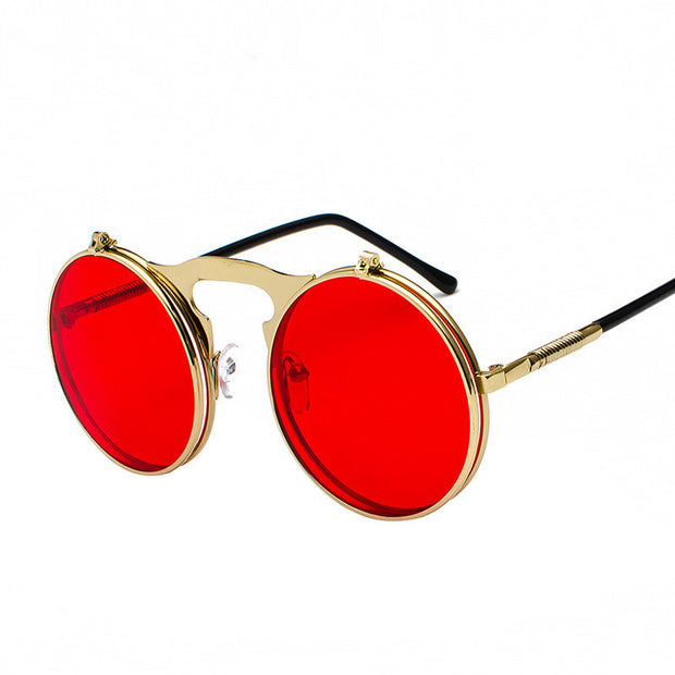 Men Vintage Round SteamPunk Flip-up Sunglasses