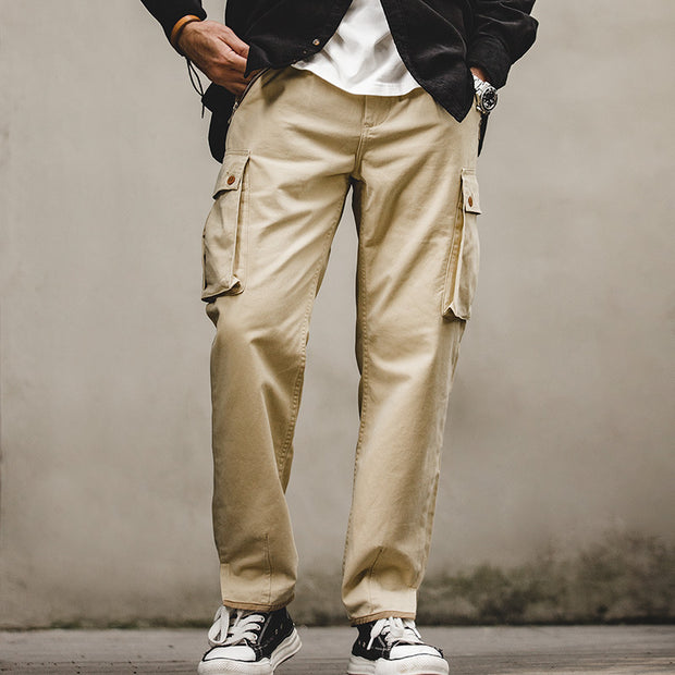 Khaki Tapered Zipper Pocket Casual Pants