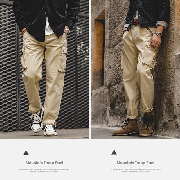 Khaki Tapered Zipper Pocket Casual Pants