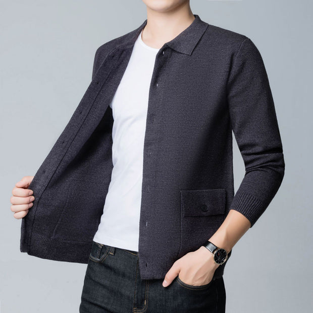 Men's Long Sleeve Lapel Knit Cardigon