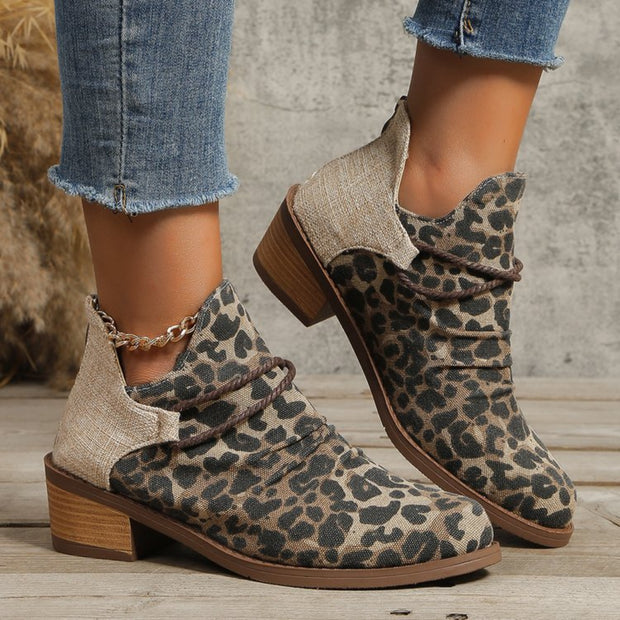 Contrast Canvas Low Heel Boots