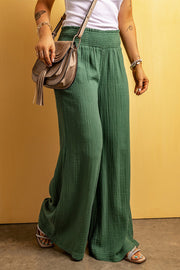 Smocked Waist Texture Wide Leg Pants