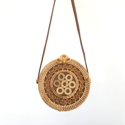 Vietnamese Round Rattan Hollow Straw Shoulder Bag