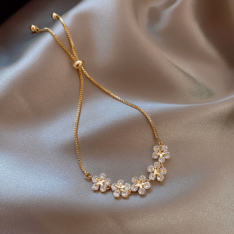 Women flower zircon adjustable female bracelet