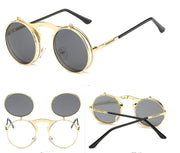 Men Vintage Round SteamPunk Flip-up Sunglasses