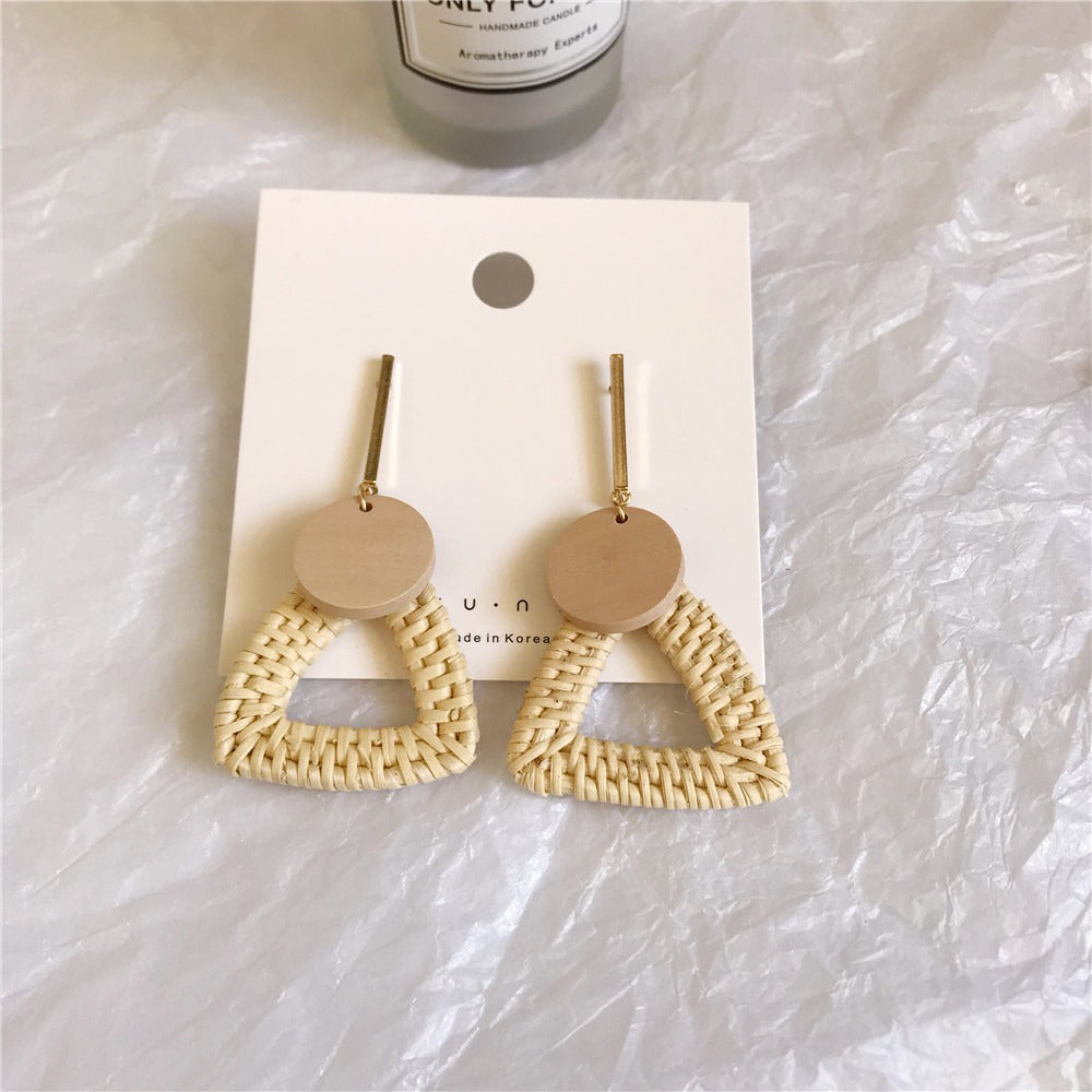 Retro Exaggerated Geometric Rattan Woven Earrings
