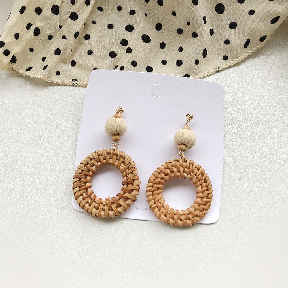 Retro Exaggerated Geometric Rattan Woven Earrings