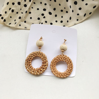 Retro Exaggerated Geometric Rattan Woven Earrings