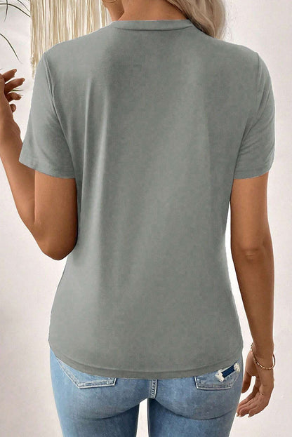 Dirty blue Solid Color Toothpick Stripe Round Neck T Shirt