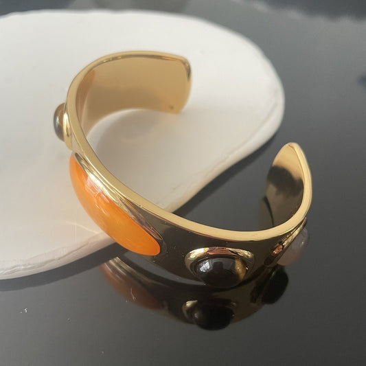 light antique style retro natural stone open metal bracelet