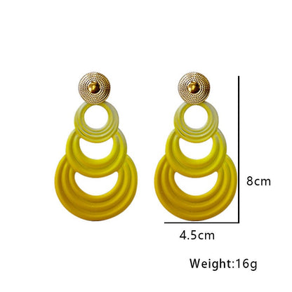 Fashion exaggerated stitching geometric circular gradient earrings
