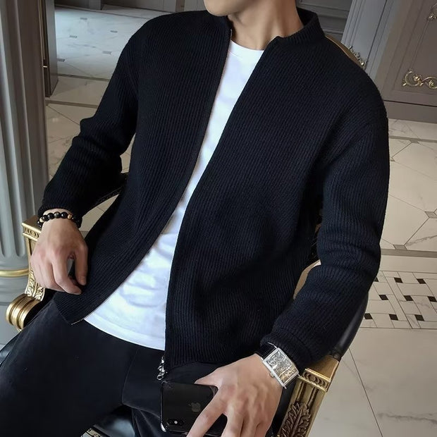 Men Solid Color Knitted Cardigan