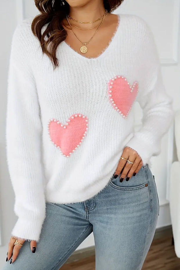 Heart V-Neck Long Sleeve Sweater