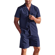 Lapel Collar Short Sleeve With Loose Shorts Summer Set