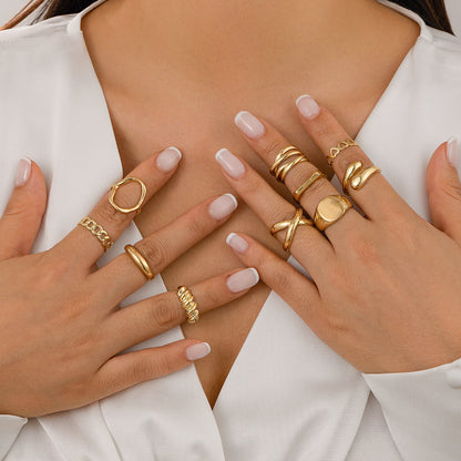 INS Hollow Cross Chain Punk Ring Set