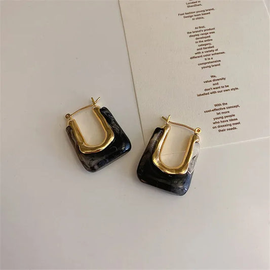 French retro geometric metal resin earrings for women with Korean temperament, versatile personality, fashionable earrings, and cool style
