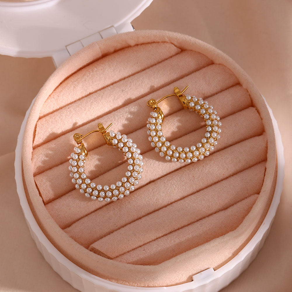 Stainless Steel 18K Gold Plated Pearls Earrings