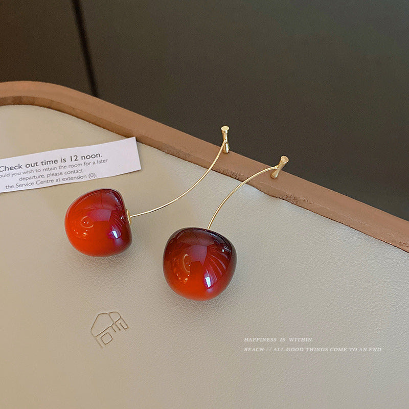 Long Red Cherry Tassel Earrings – Sweet & Gentle Fruit Jewelry for Women
