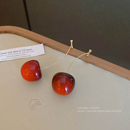 Long Red Cherry Tassel Earrings – Sweet & Gentle Fruit Jewelry for Women