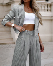 Woman Long Sleeve Cropped Top, Straight Pants Suits