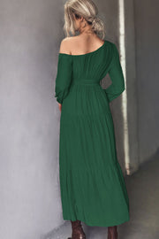 Belted One-Shoulder Tiered Maxi Dress