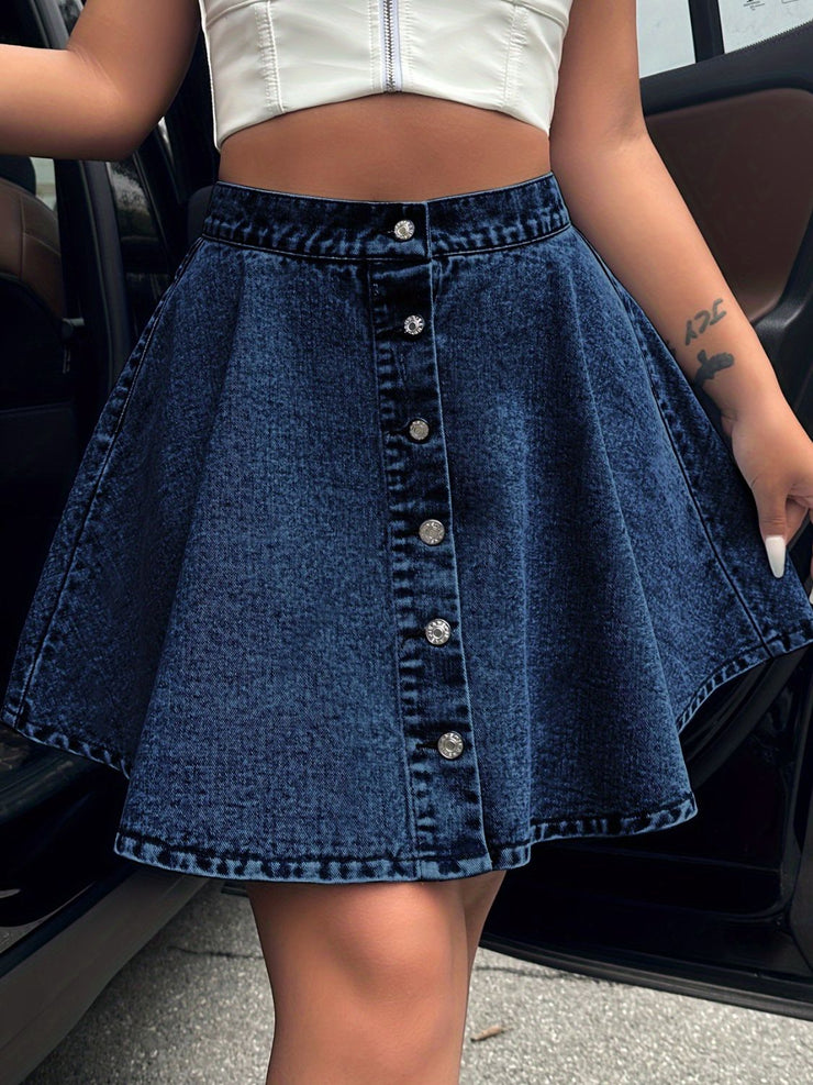 Buttoned Mini Denim Skirt