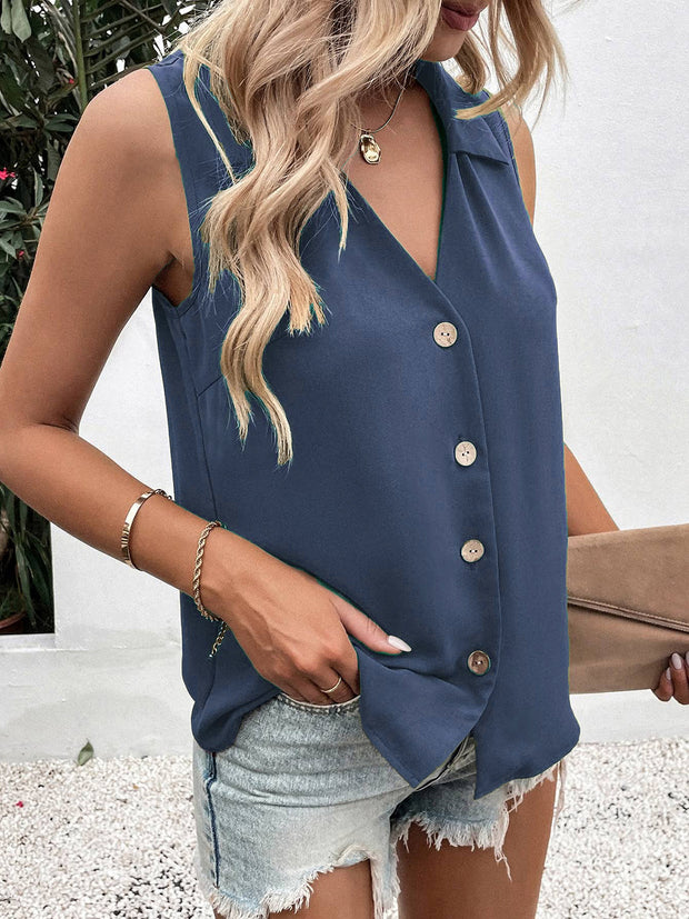 Full Size Johnny Collar Button Up Tank