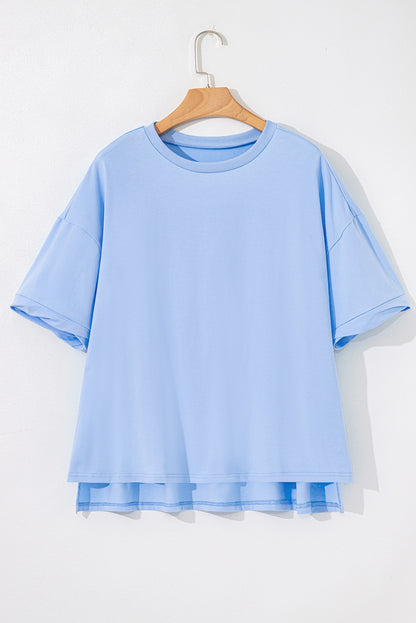 Black Loose Half Sleeve Hi Low Hem T Shirt