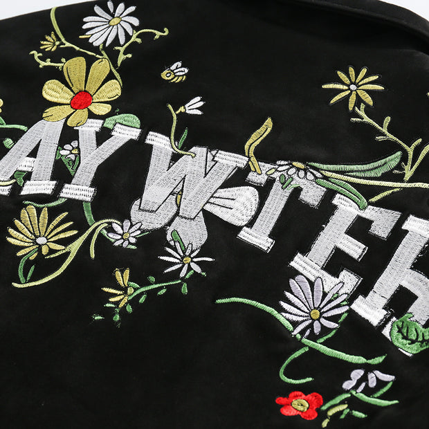 Letter Floral Embroidered Jacket For Men