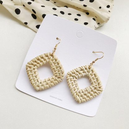 Retro Exaggerated Geometric Rattan Woven Earrings
