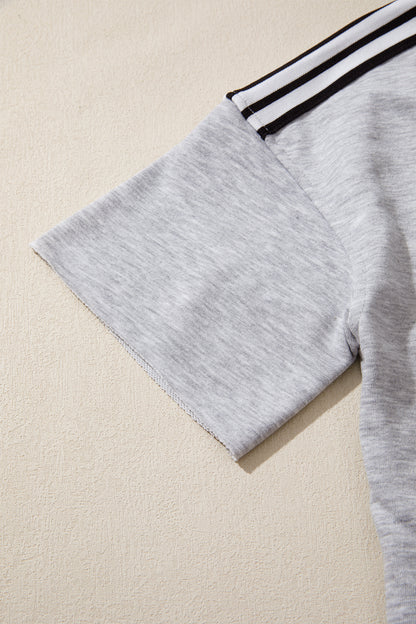 Light Grey Patchwork Detail Raw Edge Oversize Tee