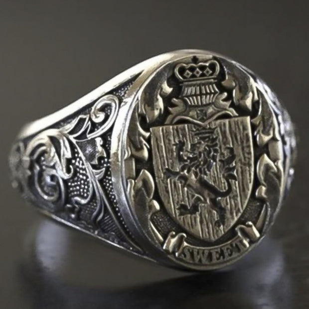 Crown Lion Shield Badge Ring Copper Material Retro Style Man's Ring