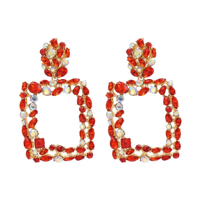 JURAN ZA Style Indian Geometric Crystal Dangle Earrings